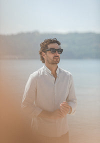 Chemise Oxford Rayée Crème à Rayures - Col Tailleur