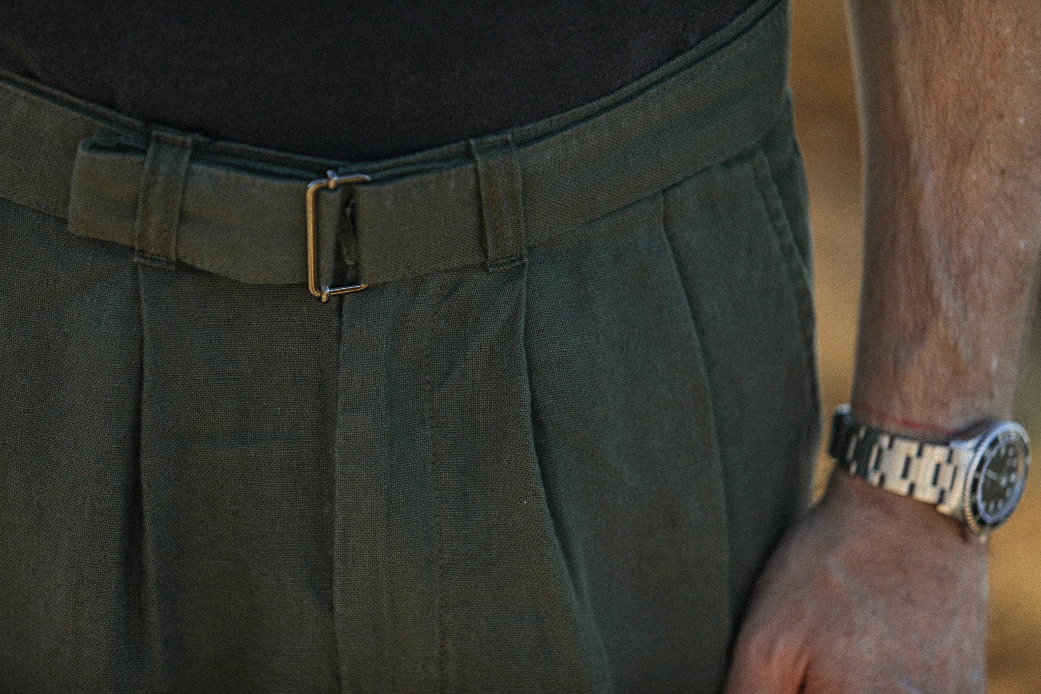 Chino Militaire Double Pince Lin Khaki - Comfort Fit