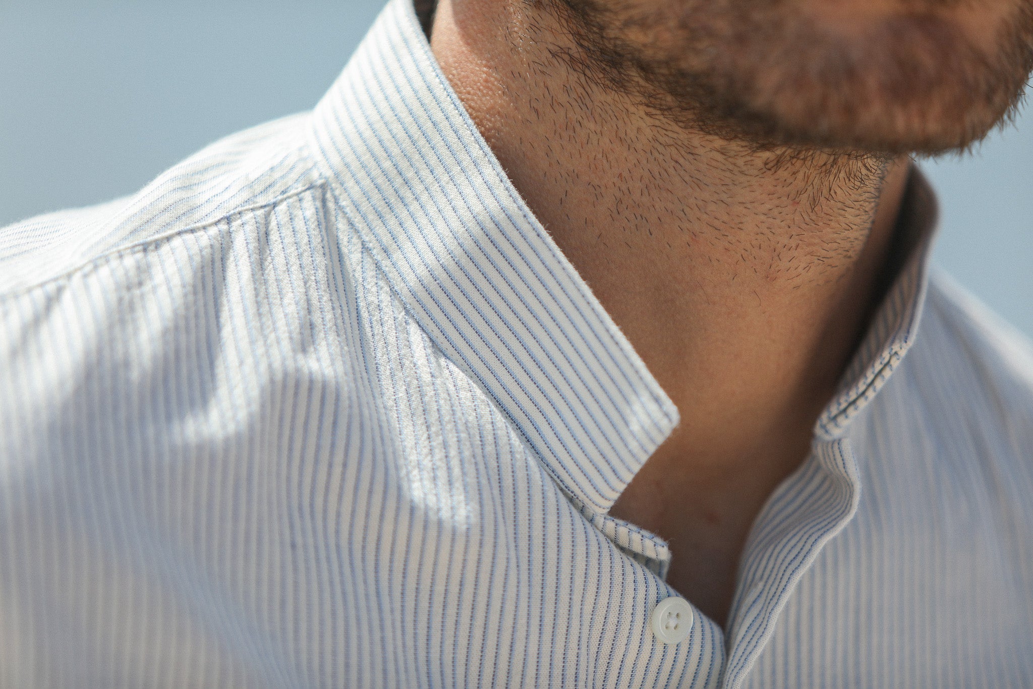 Chemise Oxford Rayée Crème à Rayures - Col Tailleur