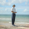 Chino Militaire Pince Simple Seersucker Navy